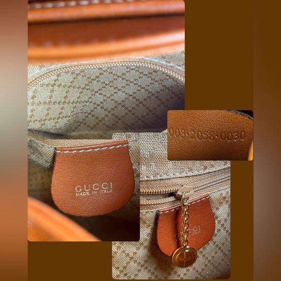 Gucci 90’s Caramel Brown Leather Drawstring Backpack with Bamboo top Handle - Picture 13 of 16